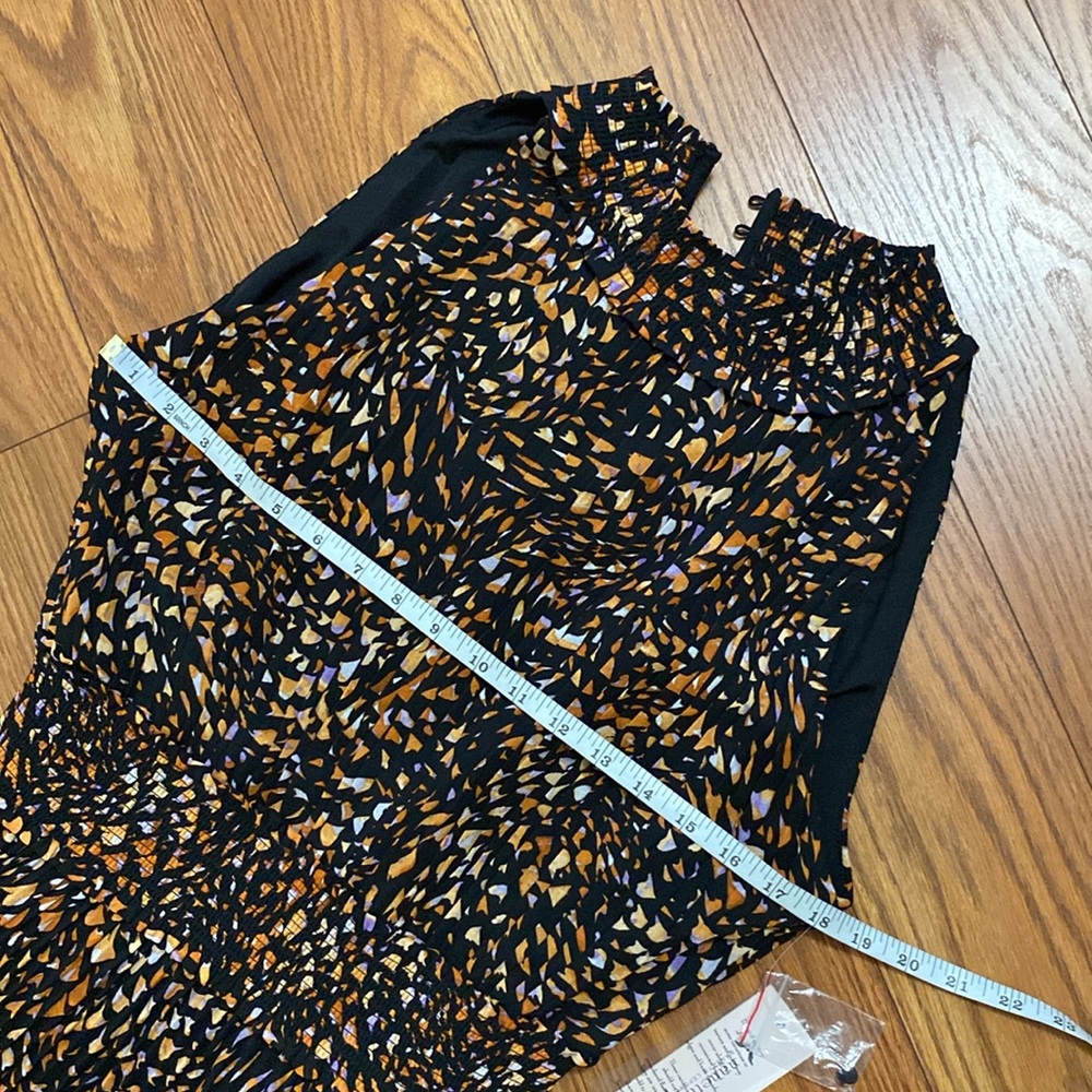 Nanette Lepore black with orange print woman’s pleated dress, high neck sz 16 - Picture 12 of 15